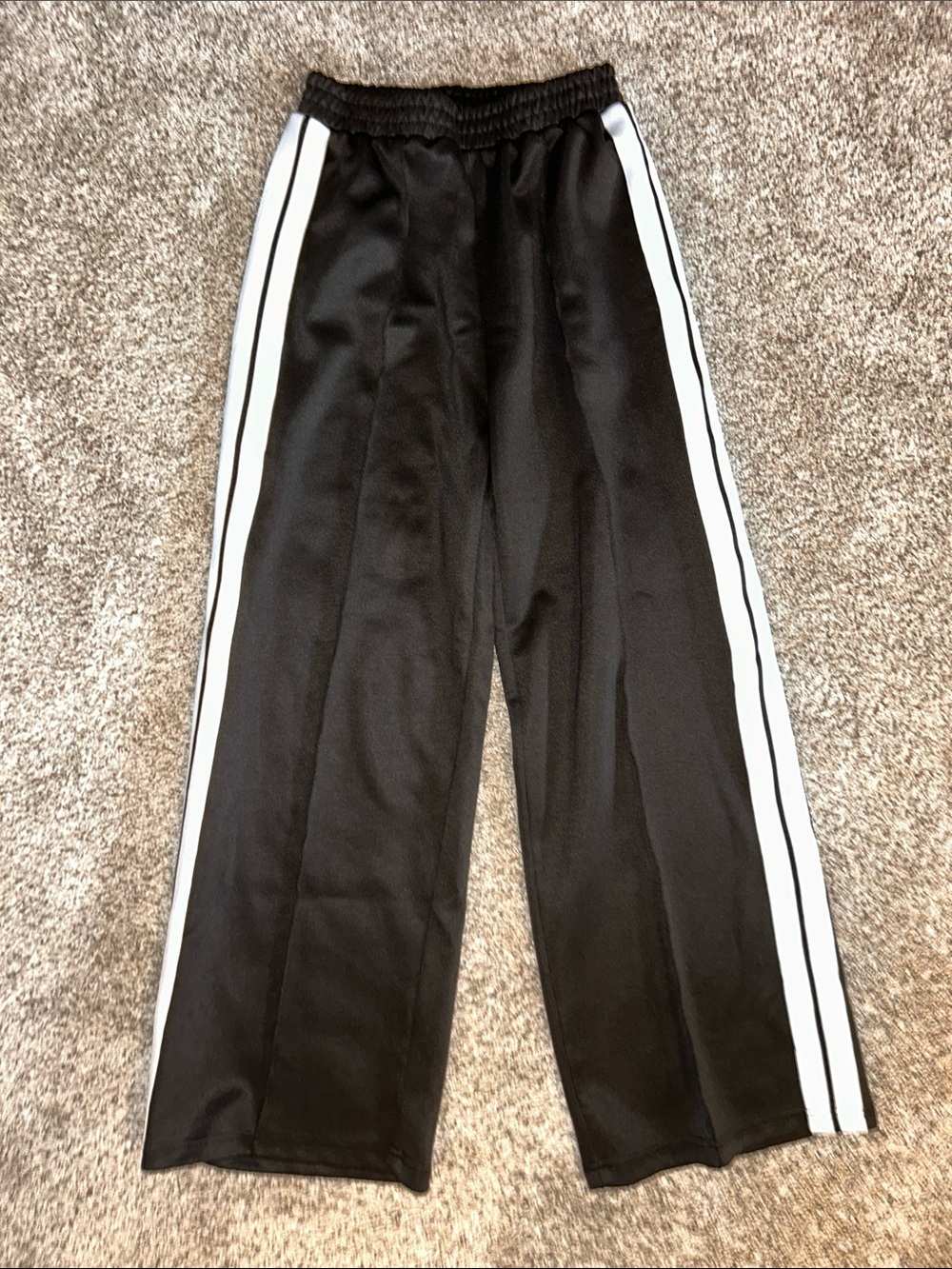 Black Track Pants with White Side Stripes